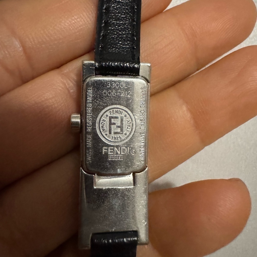 Authentic Fendi Silver Rectangular Watch with Black Leather Strap - Picture 7 of 7